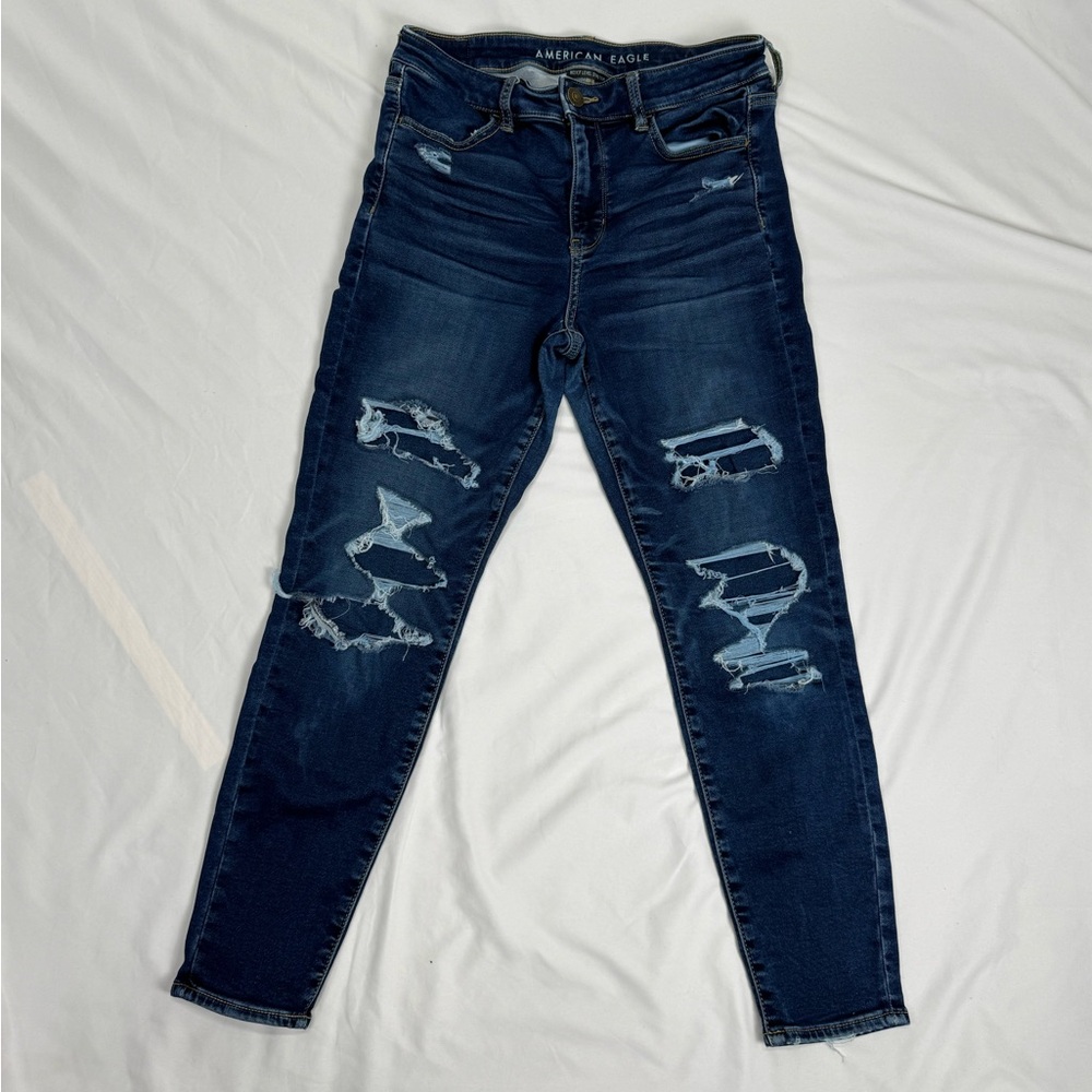 American Eagle Outfitters Women's Dark Blue Distressed Skinny Jeans
